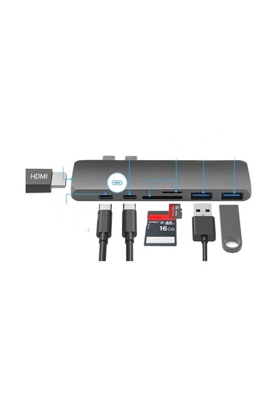 S Line Apple Uyumlu MacBook Type C Hdmı Usb Hub Card Reader 7in1 - Fhd0406