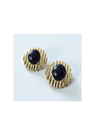 Lunarie Art Deco Çizgili Vintage Statement Küpe Altın