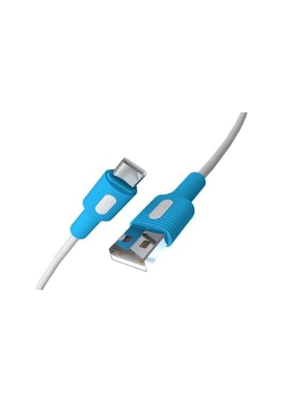 Usb A-c Hızlı Şarj Kablosu, Beyaz Kablo, Beyaz/mavi Uçlar 120 Cm