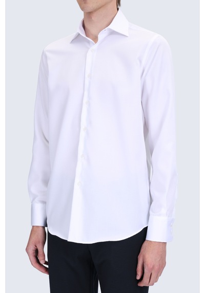 Hatemoğlu Beyaz Comfort Fit Slim Yaka Uzun Kollu Non Iron Saten Gömlek