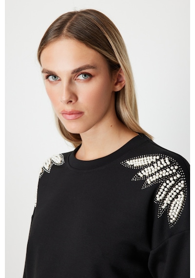 On Fashion On Omuzları İncili Sweat Lacivert