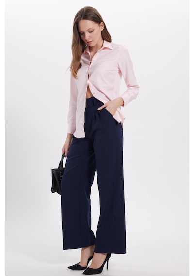 Tudors Kadın Slim Fit Dar Kesim Vücuda Oturan Uzun Kollu Pembe Basic Gömlek-38820 Pembe