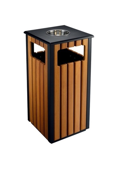 Ahşaplı Dış Mekan Çöp Kovası Avm Park Bahçe Metal Çöp Kutusu-9030588460584 Kahverengi