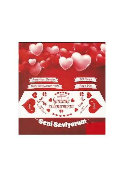 Benimle Evlenirmisin Evlilik Teklifi Romantik 60 Parça 2 Kişilik Keçe Süs Seti Aşk Seti Kırmızı Tüm Yaşlar
