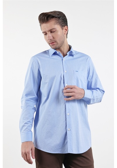 İmza Mavi Sert Yaka Uzun Kol Cepli Comfort Fit Pamuk Gömlek 1004260174 XL