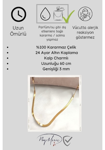 Kadın Italyan Ezme Zincir Altın Renk Çelik Kolye Altın