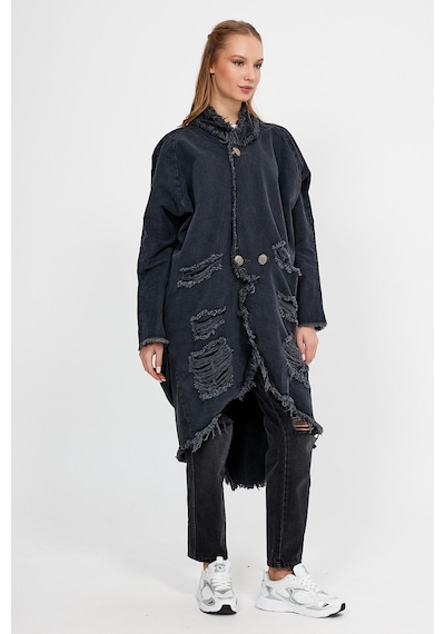Özel Koleksiyon Yırtık Detaylı Uzun Denim Ceket 4610 001