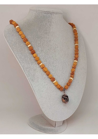 Rodonit Taşlı Rudraksha Tohum Kolye Dolama Bileklik 8mm 49708
