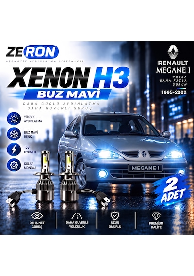 Renault Megane Xenon H3 Buz Mavi Led Far Ampulü 12v 2 Adet Yüksek Aydınlatma Kolay Montaj