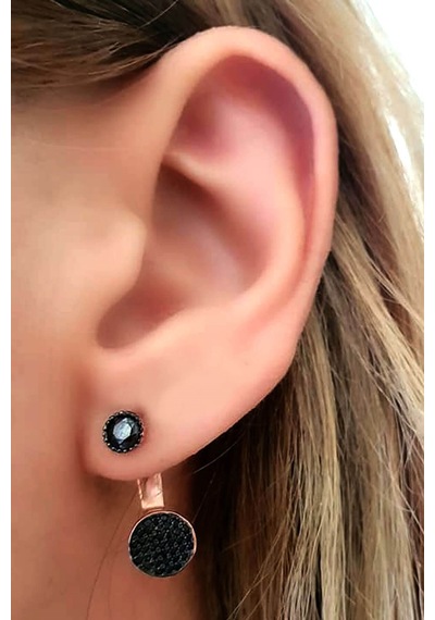 Oniks Taşlı Gümüş Rose Earcuff Küpe