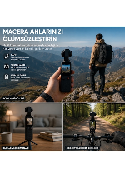 Smate 4k Pocket Camera Profesyonel Vlog Kamerası Gimbal Özellikli Titreşim Önleyici Otomatik Dönüş Ve Yüz Takibi Siyah