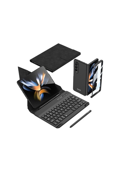 Samsung Uyumlu Galaxy Z Fold 4 Kılıf Standlı Bluetooth Klavyeli Zore Kıpta Keyboard Set Kılıf Siyah
