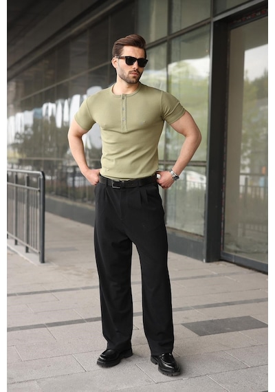 Madmext Mint Yeşili Yarım Düğmeli Slim Fit Erkek Tişört E7186