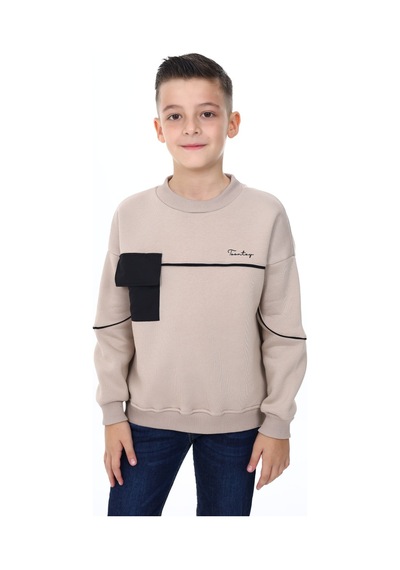 Toontoy Kids Toontoy Erkek Çocuk Relax Fit Bisiklet Yaka Parçalı Baskılı Sweatshirt - Cep Detaylı & 2 İplik Bej Toontoy Kids Toontoy Erkek Çocuk Relax Fit Bisiklet Yaka Parçalı Baskılı Sweatshirt - Cep Detaylı & 2 İplik Bej