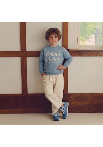 Mod Kids Erkek Çocuk Mavi Sweatshirt Yazılı Baskılı Uzun Kollu Bebek Mavi