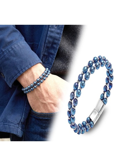Moncuk Design Çift Mavi Ve Gümüş Renk Hematit Çelik Bileklik 33512b20d6 Mavi 