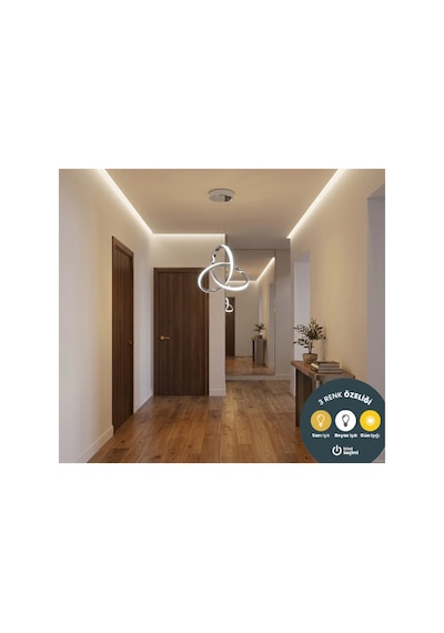 Ares Krom Sarkıt Led Avize 3 Renk Salon, Yemek Masası, Mutfak, Antre Ve Çocuk Odası İçin Gümüş