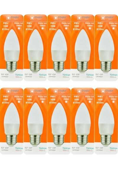 10 Adet Osaka 9w 70w Beyaz Işık E27 Duylu Kalın Duy Led Ampul