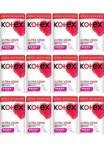 Kotex Ultra Uzun Süper Ekonomik Hijyenik Ped Uzun 12 x 18'li