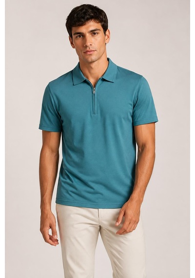 Alexander Gardi Ultra Yumuşak Dokulu Kısa Kollu Fermuarlı Polo Yaka T-shirt Mint
