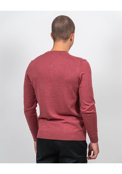 Erkek V Yaka Triko Slim Fit Pamuklu Kazak Ncs Jeans 3002-Kırmızı Melanj