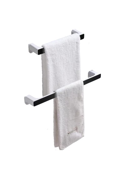 2li Kendinden Yapışkanlı, Dekoratif, Şık, Güçlü Havlu Askısı 25,7cm Ve 46,3cm Siyah&beyaz beyaz