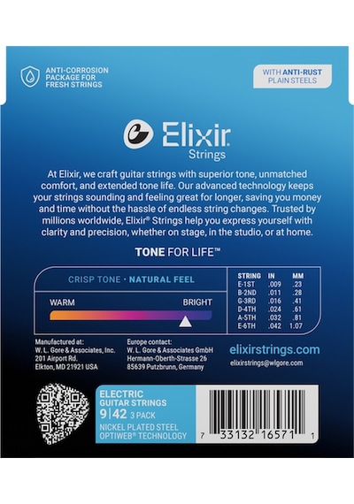 Elixir 009-042 Optiweb Elektro Gitar Teli Ekonomik 3'lü Set 16571