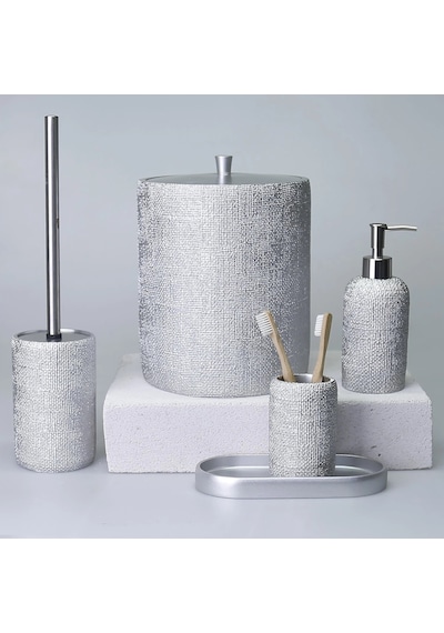 By Selim Natural Gümüş 5 Parça Polyester Banyo Seti Gümüş