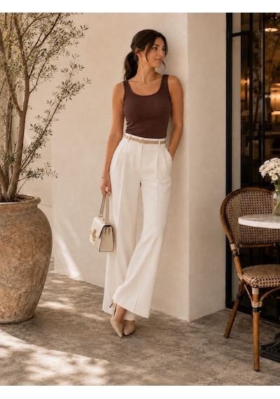 Unika Boutique Kadın Fittili Kalın Askılı Crop Atlet Kahverengi