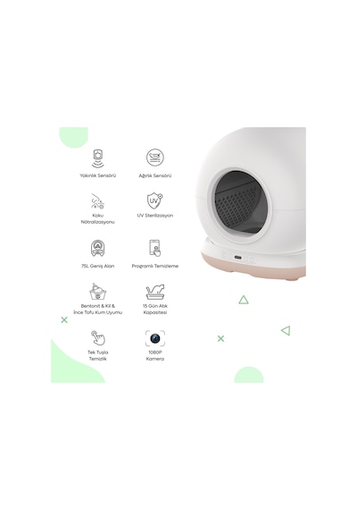 Haustier Cb002 Bej Kameralı Akıllı Otomatik Kedi Tuvaleti, App İle Uzaktan Kontrol, 72lt Hazne, 7lt Çöp Haznesi