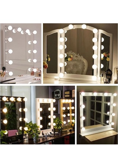 Hollywood Tarzı 10'lu Makyaj Masası Aynası İçin Beyaz Led Işıklı Top Lamba 2742 Beyaz