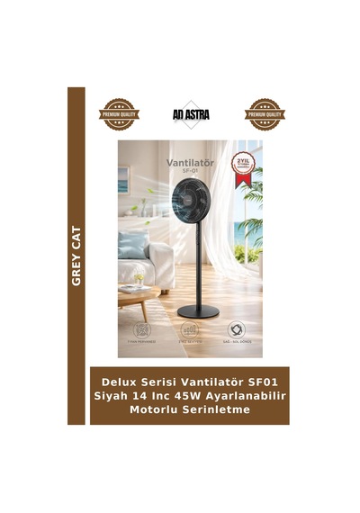 Delux Serisi Vantilatör Sf01 Siyah 14 Inc 45w Ayarlanabilir Motorlu Serinletme
