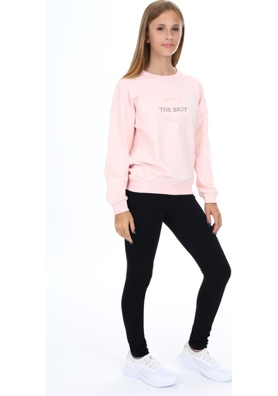 Toontoy Kız Çocuk 2'li Takım Baskılı Bisiklet Yaka Düşük Omuz Sweatshirt & Basic Düz Tayt Pudra Toontoy Kız Çocuk 2'li Takım Baskılı Bisiklet Yaka Düşük Omuz Sweatshirt & Basic Düz Tayt Pudra