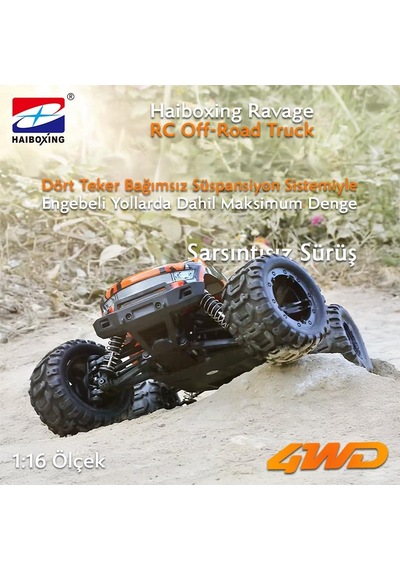 Haıboxıng Rc 1/16 Ravage 45+ Km/h Sürat Uzaktan Kumandalı Rc Model Araba Rtr Elektrikli 4wd Brushless Fırçasız Offroad Truck Turuncu