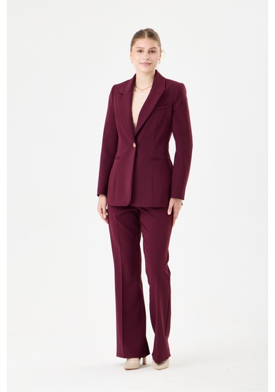 Velnara Moda Klasik Tek Düğme Ceket & Cepli Boru Paça Pantolon - Kadın Takım Elbise Koyu Mürdüm- Velnara Tasarımı Bordo Mürdüm - 918589140 Bordo Mürdüm