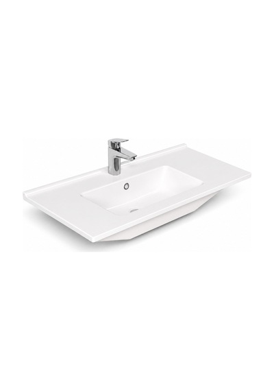 Dura Sees Tezgah Üstü Slim Lavabo 100x46,5 Cm Dolap Uyumlu Batarya Delikli Beyaz 5830