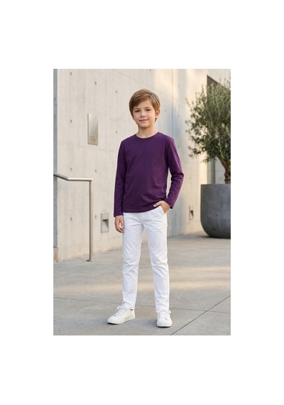 Kiagu Erkek Çocuk Uzun Kollu Basic Düz Tişört %100 Pamuk Bisiklet Yaka T-shirt 2-13 Yaş Mor