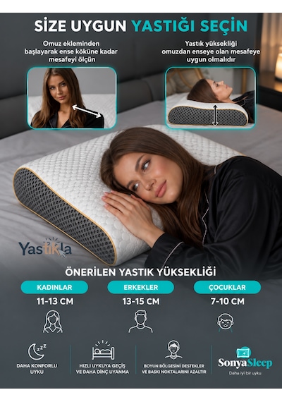 Büyük Boy Ortopedik Visco Yastık Boyun Ve Omurga Destekli Çift Taraflı 60x40x12-14 Cm Beyaz - Antrasit