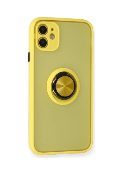 Newface - 239 - İphone 11 Kılıf Montreal Yüzüklü Silikon Kapak - Edntrend - - Sarı