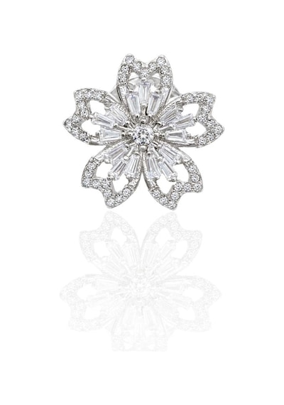 Oya Silver Beyaz Zirkon Taşlı Gümüş Çiçek Rozet Broş 1.8x1.8cm Tlckckyl09