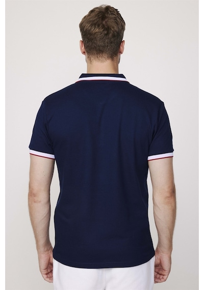 Tudors Erkek Polo Yaka Slim Fit Yaka Ve Kol Şeritli Pike Lacivertvert Tişört-27689-Lacivertvert Lacivert