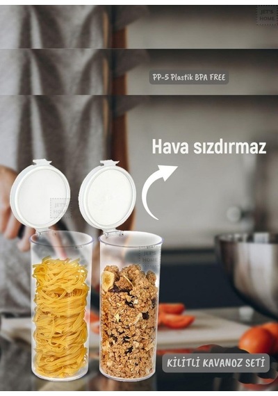 2 Li Kilitli Silindir Kavanoz Seti Erzak Kabı Hava Sızdırmaz 1,3 Litre X 2 Bpa Free Şeffaf