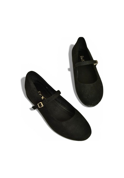 Fox Shoes Y250770702 Siyah Süet Alçak Dolgu Tabanlı Kadın Ayakkabı Siyah