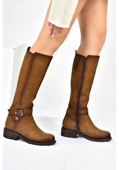 Fox Shoes Vizon Kısa Topuklu Günlük Kadın Çizme G674240109