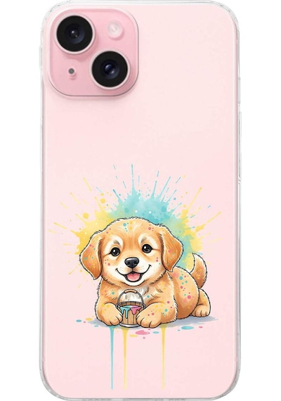 Apple Uyumlu iPhone 15 İle  Splash Köpek Tasarımlı Şeffaf Silikon Kılıf 051g