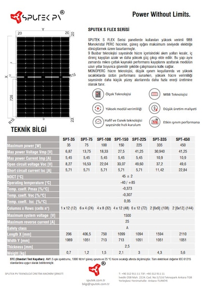 Sputek 335wp Esnek Güneş Paneli