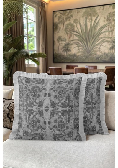 Damask Motifli Saçaklı Yastık Kılıfı - Klasik Etnik Modern Antrasit Krem Püsküllü Kırlent Kılıfı Sessiz Lagün Halo Damask Motifli Saçaklı Yastık Kılıfı - Klasik Etnik Modern Antrasit Krem Püsküllü Kırlent Kılıfı Sessiz Lagün Halo