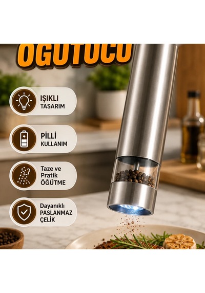 Işıklı Otomatik Pilli Baharat Değirmeni Pratik Taze Öğütme Mutfak Kullanımı Çok Renkli