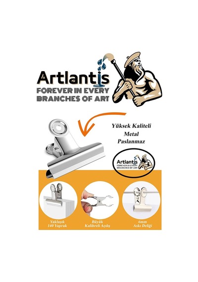 Artlantis Yaylı Askılı Maşa Klips 38 MM 12 Adet Metal Beyaz Kıskaç