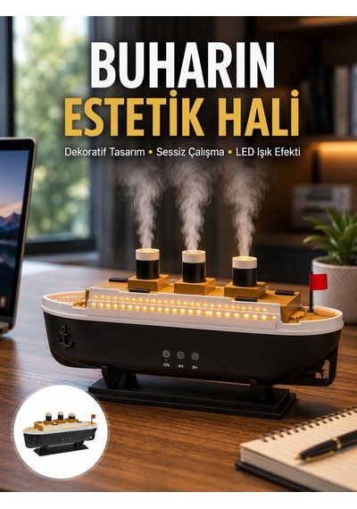 Mey İthalat Dekoratif Gemi Modeli 7 Renk Işıklı Hava Nemlendirici Ve Oda Kokusu Difüzörü Yeni Nesil